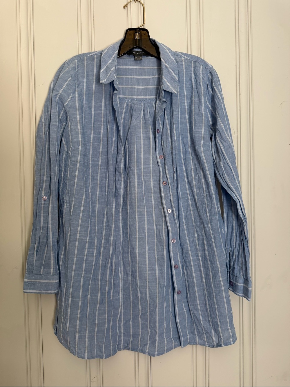 Primark Blue and White Vertical Stripe Button-Down Shirt